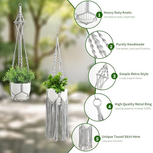 Macrame Plant Hangers, 6Pack Hanging Plant Holders Indoor, Gray - color: Gray