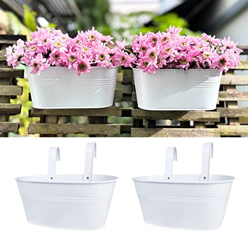 LaLaGreen Rail Planter (11.8 in, 2 Pack) White Metal Fence Deck Buckets - size: 11.8" (30 cm) x 2 Pack