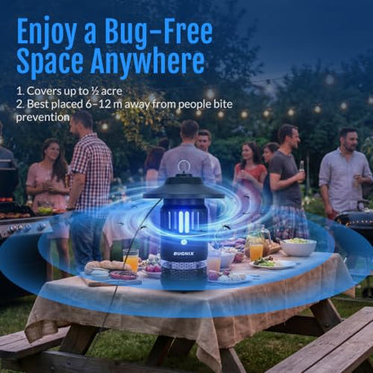 12V Plug-in 1/2 Acre Mosquito Trap Outdoor Indoor, UV LED Fan Insect Trap, Corded Electric Bug Catcher for Patio Garden Backyard, Quiet No-Zap Flying Insect & Gnat Trap, Bug Zapper Alternative