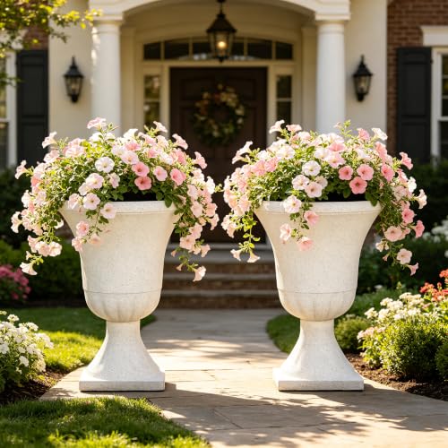 22" Tall Urn Planters Set of 2 Large Flower Pots, Indoor Outdoor Use - color: 22"h-white Terrazzo
