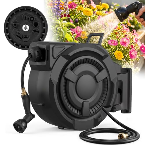 wikiwiki Retractable Garden Hose Reel, 1/2" x 130FT, Auto Rewind Wall Mount - size: 1/2 in 130 ft