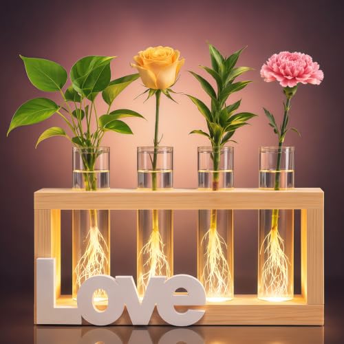 LED Plant Propagation Station 4 Glass Tubes for Hydroponic Cuttings - color: LOVE