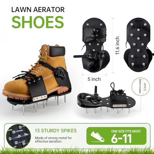 Lawn Aerator Shoes - 13 Pre-Installed 2-Inch Solid Metal Spikes, Aeration Shoes for Lawn, Lightweight Reinforced Nylon Sole, Lace-Up Design - color: Shoelace