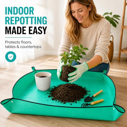 Waterproof Plant Repotting Mat | Mess-Free Indoor Gardening Mat for Succulents & Flower Potting | Foldable Transplanting Potting Mat, for Plant Lovers