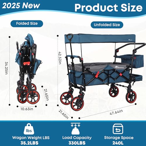 Canopy Wagon Trolley, Large Capacity, Foldable,Traveling-G - color: Blue, size: CTM6Plus
