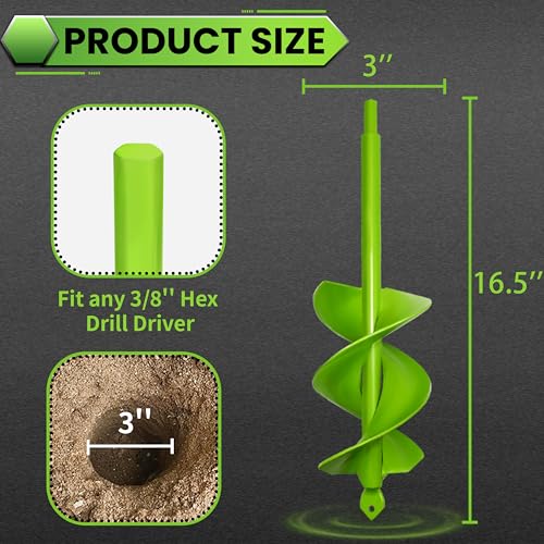 3"x16.5" Green Twin Auger Drill Bit – Wide & Fast Double Spiral Drill - color: Green, size: 3"x16.5"