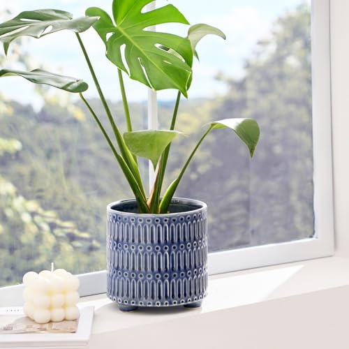 STHIE 5 Inch Ceramic Planters for Indoor Plants, Blue Cactu Snake Plant Pot - color: Reactive Glaze Blue