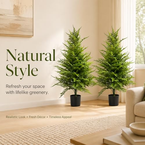 Artificial Fern Trees 3FT, 2 Pack with Pots, UV Resistant Outdoor - color: Fern Trees, size: 3FT