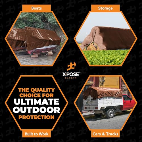 6' x 20' Super Heavy Duty 16 Mil Brown Poly Tarp Cover - Thick Waterproof, UV Resistant, Rip and Tear Proof Tarpaulin with Grommets and Reinforced Edges - by Xpose Safety - color: Brown, size: 6' X 20'