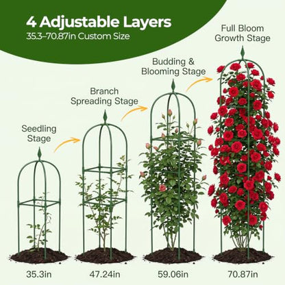 MYMULIKE 2 Pack Garden Obelisk Trellis for Climbing Plants Outdoor & Indoor - 6Ft Rustproof Garden Trellis Plant Support Cage for Vines, Flowers, Vegetables, Roses | Heavy-Duty, Adjustable