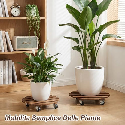 2 Pack Wood Plant Caddy with Wheels, 14 Inch Heavy-Duty Plant Dolly with 360° Lockable Casters, Rolling Plants Stand for Large Pots, Indoor & Outdoor Use