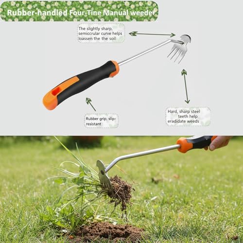 Weed Puller Tool, Portable Rubber-Handled Garden Tools, Four-Tined Weeding Tool, Uprooting Weeding Tools, Crevice Weeder, Yard Weed Tools and Weed Removal Tool (style1) - style: style1