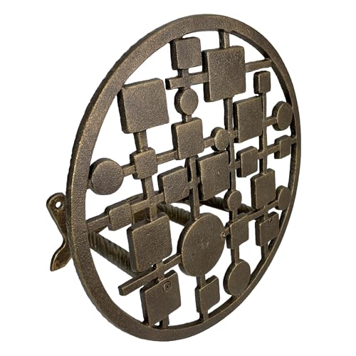 Zeckos Garden Hose Holder Circles and Squares 12 Inch Cast Iron Bronze - color: Mcm Circles & Squares - Bronze