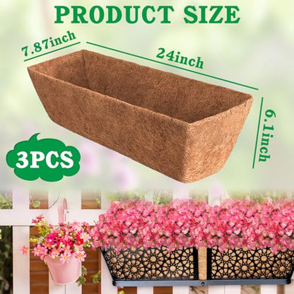 Halatool 3 Pack 24" Trough Coco Liners Replacement for Window Box Planters - size: 24 in