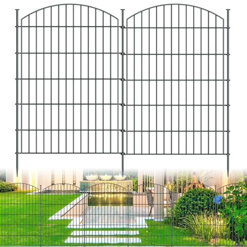 10 Panel No Dig Metal Garden Fence 40"H x 23.6'L Dog Fence Outdoor for Yard - size: 10pc 23.6 ft(L) X 40 in(H)-Convex