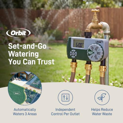 Orbit Programmable Digital Hose Watering Timer - 3 Outlet - Battery Powered - with LCD Screen - Built-in Rain Delay - Water-Resistant - 56082 - size: 3 Outlet