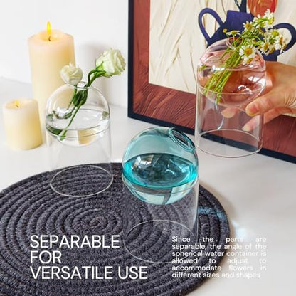 3-Pack Glass Hydroponics Vase Set | Unique Plant Propagation Station with Removable Base, Cute Flower Vase & Mini Terrarium for Plants - color: Aqua + Clear + Pink