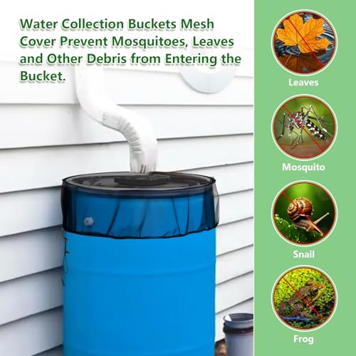 Tryly 2Pcs Mesh Cover for Rain Barrels, Pop Up Rain Barrel Net Cover with Drawstring, Water Collection Buckets Cover, Rain Barrel Netting Screen to Block Leaves and Debris Falling in (29.5inch) - size: 29.5inch