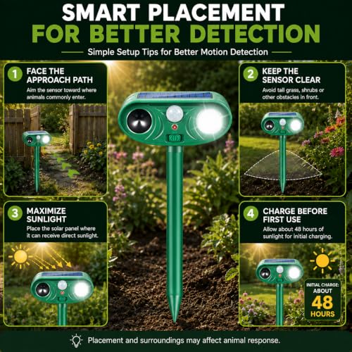 Sonic Fortress Pro Deer & Raccoon Repellent Outdoor, Solar Animal Repeller
