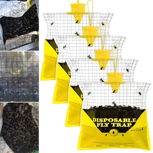 4 Pack Outdoor Fly Trap Bags Hanging - 4 * 30g Bait, Durable, Effective - size: 4 pack