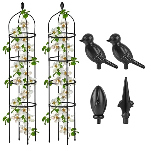 2 Pcs Garden Obelisk Trellis for Climbing Plants Outdoor 6 Ft Rose Bush Round Trellis for Pots Rustproof Metal Pipe with Plastic Coated Plant Flower Trellises for Clematis Vine Jasmine Support - color: Black, size: 6 Ft(2 Pcs)
