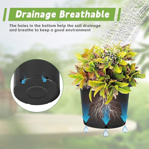 HOSTIC 5 Gallon Flexible Nursery Pots Gallon Pot with Drainage Holes Plastic Plant Container Suitable for Indoor Outdoor Vegetables Flowers Plants 10 PCS - size: Standard 5 Gallon
