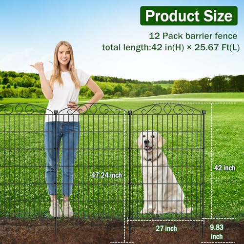 12 Panel No Dig Decorative Garden Fence with Gate 42" H x 25.67'L for Dogs - size: 42 in(H) X 25.67 ft(L)