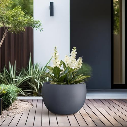 Kante Small Round Bowl Charcoal Concrete Planter 11.8" Dia, Outdoor - color: Charcoal, size: 11.8" d