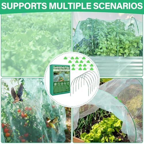 Garden Mesh Netting Kit for Raised Beds, 10x33FT Ultra Fine Mesh Netting& 6 Sets 8FT Fiberglass Garden Hoops, Insect Netting Row Cover, Pest Barrier Protection for Vegetable Fruits Flowers