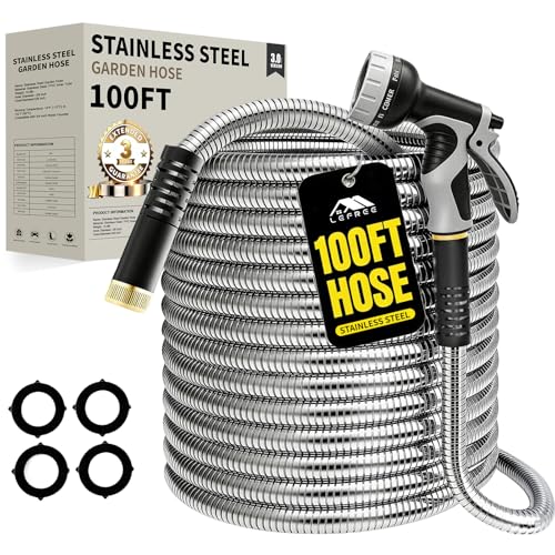 Lefree 100ft Metal Garden Hose with Upgraded Leak‑Proof Rubber Sleeve - color: Gray, size: 100FT