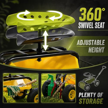 Sekey Rolling Garden Cart, 440 lb, 360° Swivel Adjustable Seat - size: 440LBS