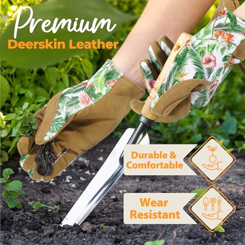 HANDLANDY Gardening Gloves for Women, Leather Garden Glove, Gardener Gift - color: Cocoa, size: Large (Pack of 1)