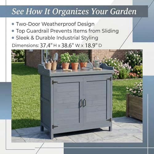 GDLF Outdoor Storage Cabinet with Work Bench, Garden Potting Table, Gray - color: Gray, size: Standard