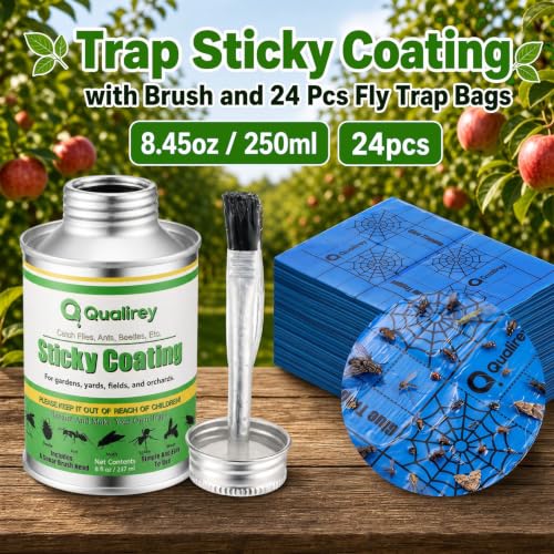 Qualirey Sticky Fly Trap Coating with Brush, Outdoor Trap Bags,Blue - color: Blue