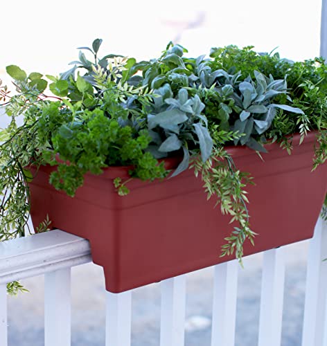 The HC Companies 24 Inch Deck Rail Planter Box with Drainage Plug, Lightweight UV-Resistant Plastic Outdoor Planters for Wood Deck Rail, Flower Box for Garden, Patio, Balcony, and Fence, Sandstone - color: Sandstone