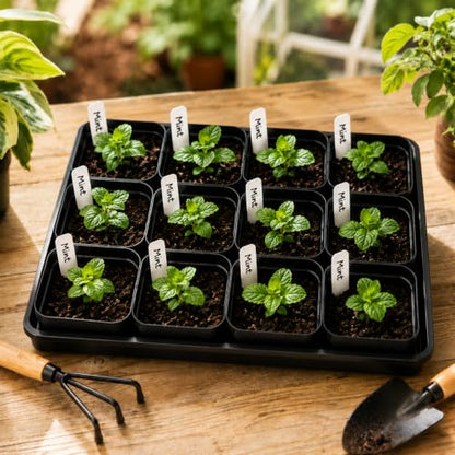 5 Pack Plastic Seed Starter Tray with 60pcs 3.5 inch Nursery Pots - size: Thick Trays+Square Pots-5P