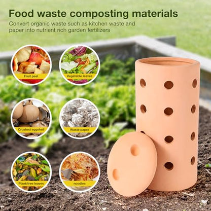 Underground Worm Farm 10 * 4.13 * 4.13Inch Garden Composting bin Ceramics Outdoor Gardening Compost Bin with Holes and Lid Clay for Vegetable Backyard Compost Bin Outdoor - style: 1pcs：10*4.13*4.13Inch
