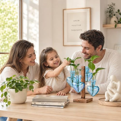 Nacome Plant Terrarium Propagation Stations: Blue Vase with Wooden Stand - color: Blue