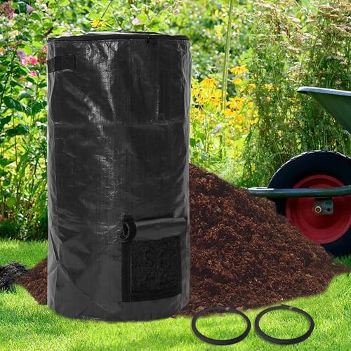 Compost Bin Bags 34 Gallon Garden Compost Bags Outdoor Reusable,Organic Waste Garden Yard Compost Bag Collapsible Leaf Lawn Bags Gardening Container - color: Black 1pcs