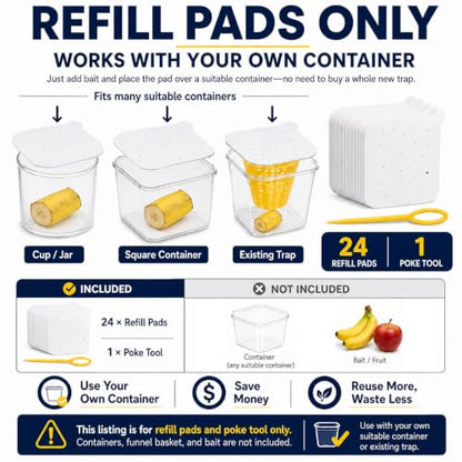 Fruit Fly Traps for Indoor, 24 Pack DIY Cup Cover Gnats Traps for House - Double-Sided Sticky - Easy Setup in Seconds - size: 24PCS Sticky Trap