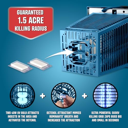 Flowtron Bug Zapper, 1.5 Acre Outdoor, Two 40W UV Bulb, 5600V Zap, Blue - color: Blue