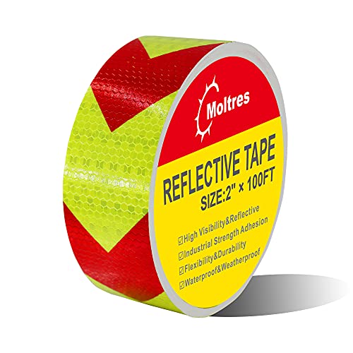 Waterproof Reflective Tape,Red Yellow 2 Inch X100 Feet Conspicuity Adhesive Safety Tape,High Visibility Arrow Hazard Warning Reflector Tapes for Trucks Trailer Vehicle Outdoor Signs - color: 2" X 100ft