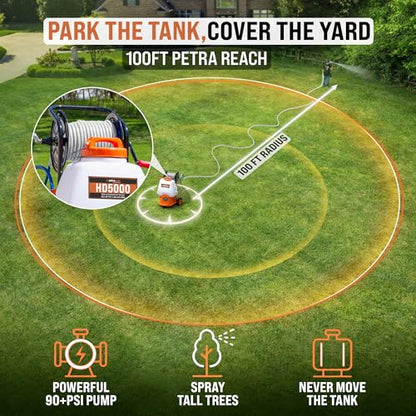 PetraTools Battery Powered Sprayer w/Cart & Retractable 100 ft Hose Reel - style: HD5000 with Hose Reel