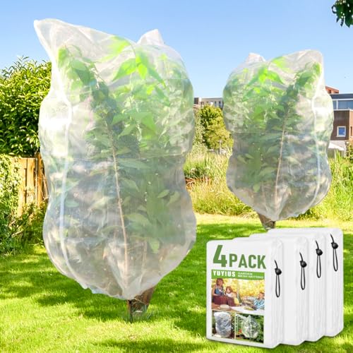 Fruit Tree Netting, Plant Mesh Netting for Garden Protection, Blueberry Bush Insect Netting Cover as Garden Pest Barrier from Cicadas, Bug, Bird (5.3x5.3 FT, 4Pcs, Zipper & Drawstring Design) - size: 5.3X5.3FT 4PACK