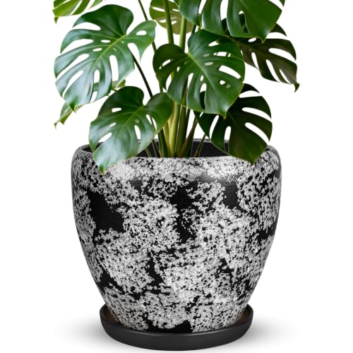 Ceramic Plant Pots With Saucer & Drainage Hole, 6 inch Indoor Flower Pots - color: Gray, size: 10 inch