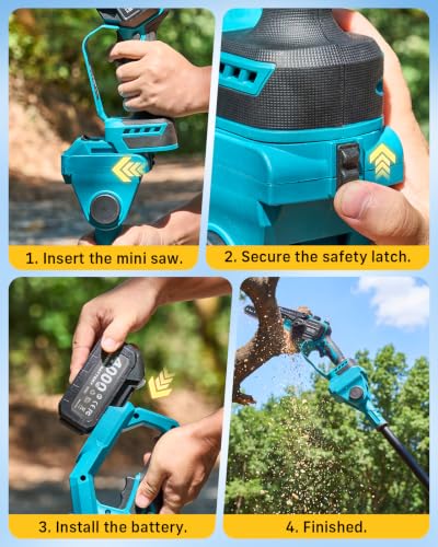 SEESII 6-in-1 Cordless Pole Saw & Hedge Trimmer Combo, 2×4000mAh Batteries - color: Navy Blue