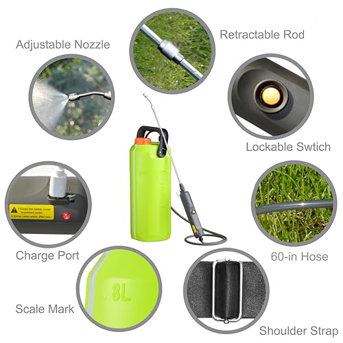 HIFAY ESX-8 Electric Sprayer, Garden Sprayer 2 Gallon,Weed Sprayer in Lawn & Garden,Rechargeable Battery Powered Sprayer with Telescopic Wand,Plant Mister,Pump Sprayer,Indoor Watering Can for Plants - color: Green