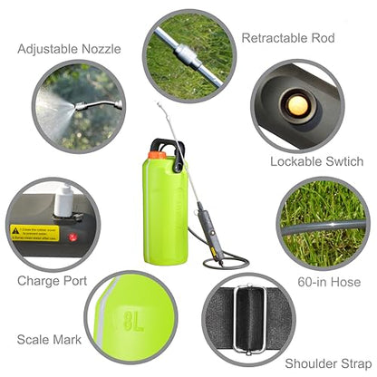 HIFAY ESX-8 Electric Sprayer, Garden Sprayer 2 Gallon,Weed Sprayer in Lawn & Garden,Rechargeable Battery Powered Sprayer with Telescopic Wand,Plant Mister,Pump Sprayer,Indoor Watering Can for Plants - color: Green