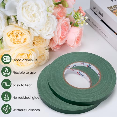 Green Floral Wrapping Tape 1/2" x 60Yard 2 Roll Floral Waterproof Tape - size: 2Roll 0.5in*60yd