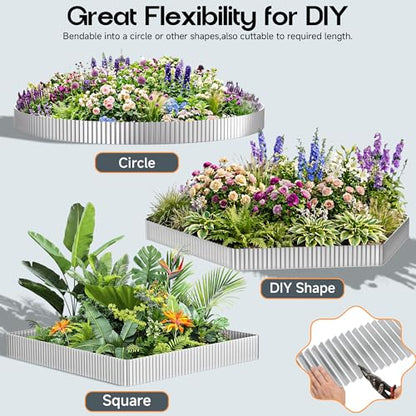 MTART Metal Garden Edging for Landscaping, Sturdy Corrugated Edging Border for DIY Flower Bed, Lawn and Landscape Edging (Silver, 6"×40Ft)